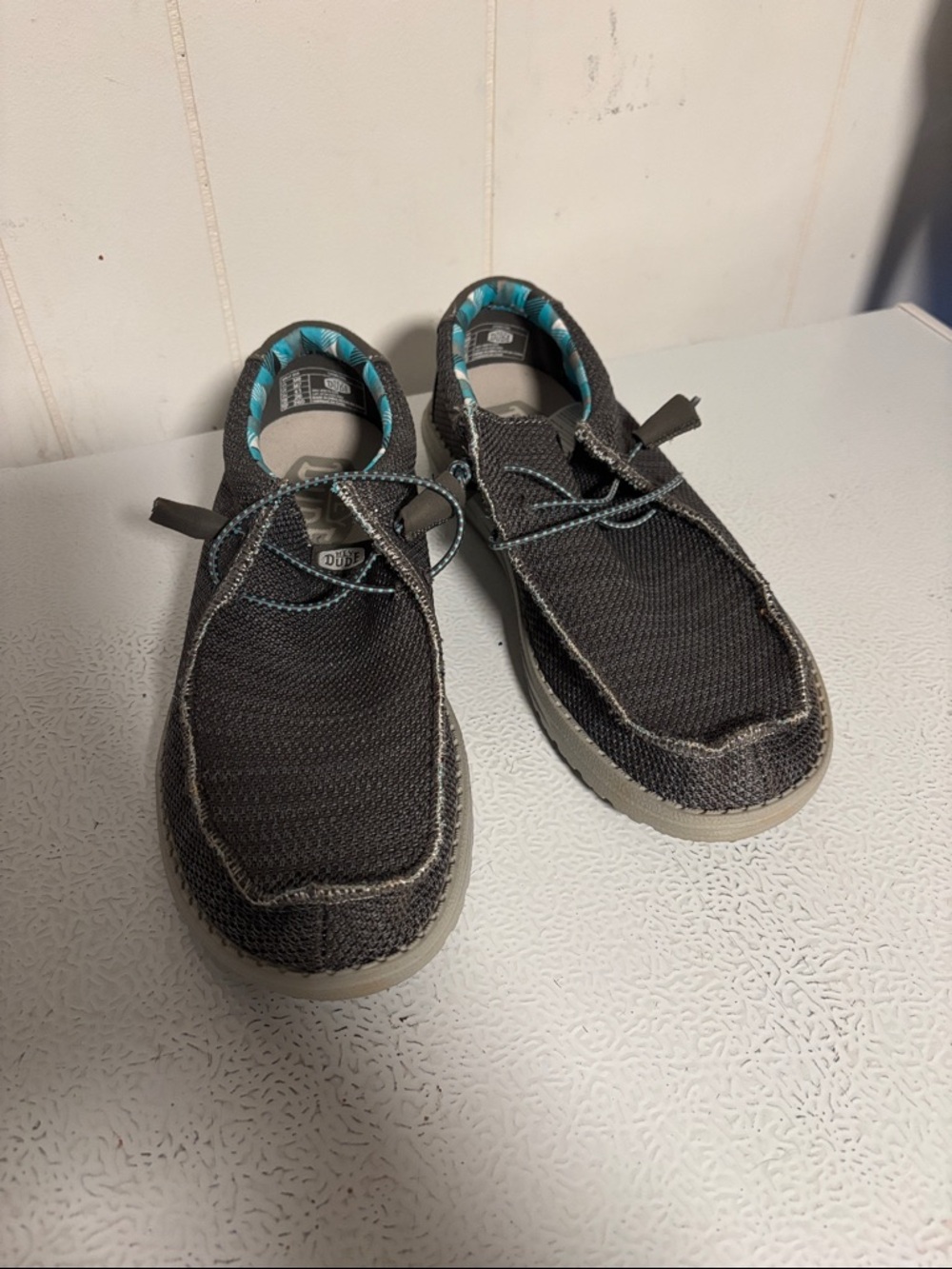 Casual Grey Slip-On Sneakers with Teal Accent - Hey Dudes